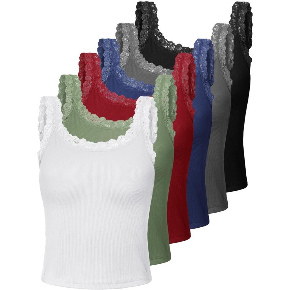Lace Camisole Tank Tops Womens Undershirt Ribbed Sleeveless Layering Top